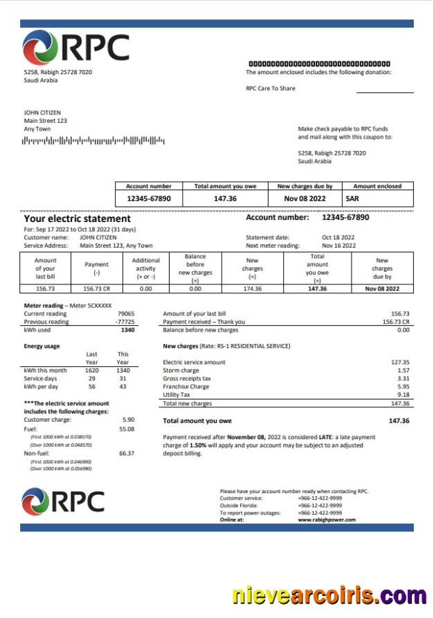 Saudi Arabia Rabigh Power Company utility bill